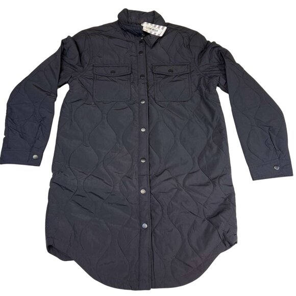 Love Tree Jacket Black Quilted Snap Button Long Line Womens Medium New with Tags - Picture 1 of 7